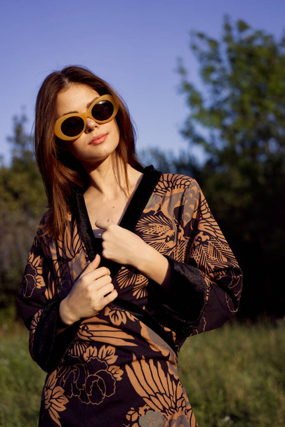 fashionable woman in sunglasses outdoors summer glamor - Photo, image