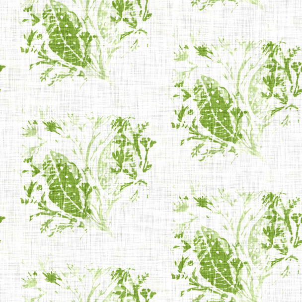 Χειροποίητο μοτίβο λουλούδι λινό υφή. Ιδιότροπος κήπος χωρίς ραφή μοτίβο. Σύγχρονη άνοιξη doodle floral ύφασμα φύση για διακόσμηση σπιτιού. Βοτανικό σκάνδαλο στυλ ρουστίκ πράσινο σε όλη την εκτύπωση. - Φωτογραφία, εικόνα