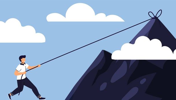 Taking risk concept for success Man walking on tight rope symbol vector illustration Business risk and challenge in career path Business project deadline. Time management Assessment and control - Vector, Image