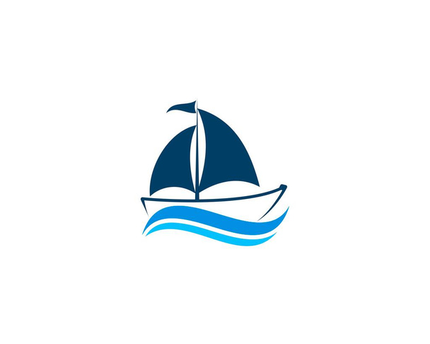Sailing boat on the sea wave illustration - Vector, Image