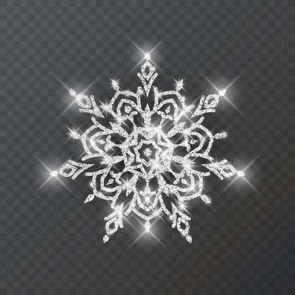 Flocon de neige Argent paillettes Ornement de Noël sur fond sombre - Vecteur, image