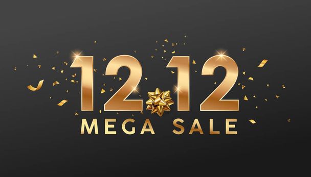 12.12 Mega satış altın kurdele alışveriş tanıtımı bkack arkaplan, EPS 10 vektör illüstrasyon - Vektör, Görsel