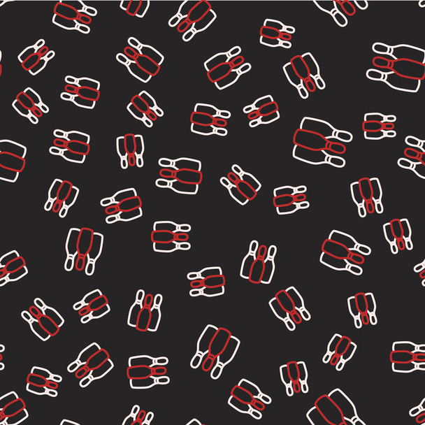 Line Bowling pin icon isolated seamless pattern on black background. Juggling clubs, circus skittles. Vector - Vector, afbeelding