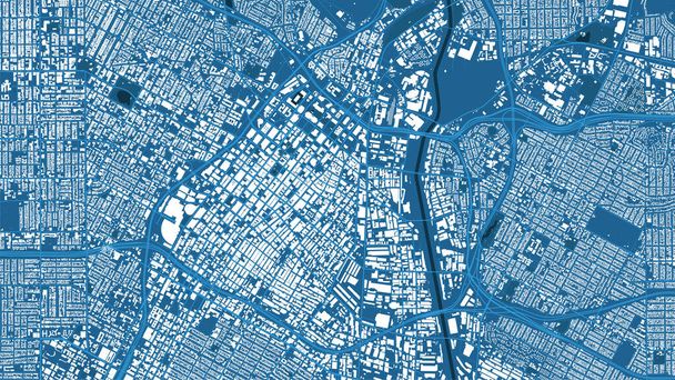Blue Los Angeles City gebied vector achtergrond kaart, straten en water cartografie illustratie. Breedbeeldverhouding, digitale plattegrond. - Vector, afbeelding