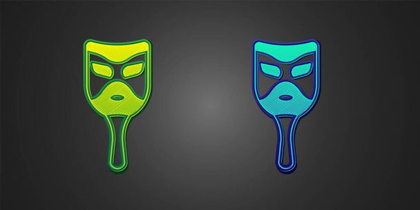 Icona maschera Carnevale verde e blu isolato su sfondo nero. Maschera da festa in maschera. Vettore - Vettoriali, immagini