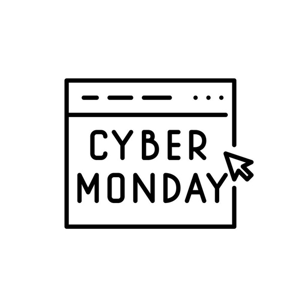 Cyber Monday jährliche Online-Verkaufsveranstaltung. Worte auf einem Webbrowser. Pixel perfektes, editierbares Strichsymbol - Vektor, Bild