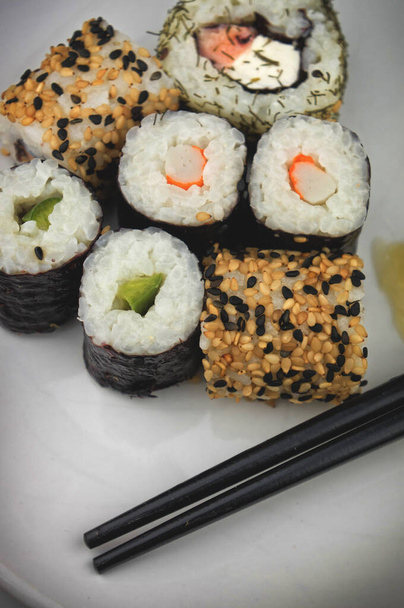 Japanese sushi on white background - Photo, image