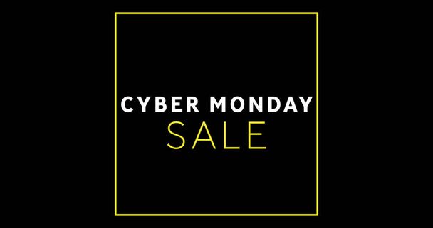 Image of white and yellow Cyber Monday sale text appearing against a black screen - Fotó, kép