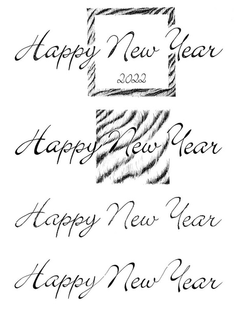 Ręcznie pisana kaligraficzna kompozycja pisowni pędzla Szczęśliwego Nowego Roku na białym tle - Zdjęcie, obraz