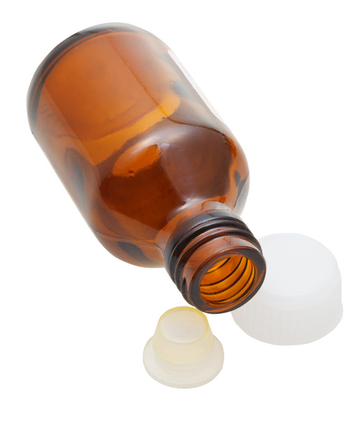 botella de farmacia ovalada de vidrio marrón vacío con tapas
 - Foto, imagen