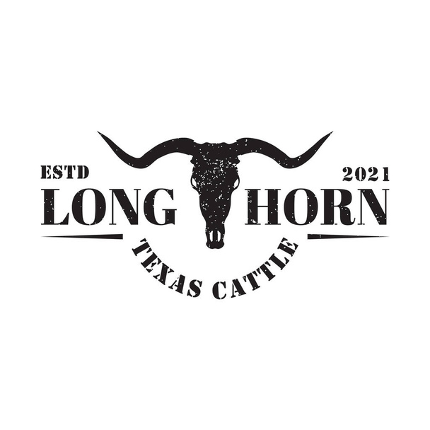 Texas Longhorn Cow, Country Western Bull Cattle Vintage Label se přihlásil do Family Countryside Farm logo design inspirace. - Vektor, obrázek