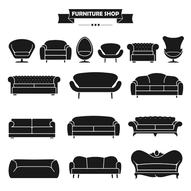 luksus nowoczesny sofą i kanapą zestaw ikon. - Wektor, obraz