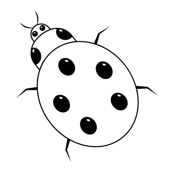 Ladybug. Sketch. An insect with specks on its back. Vector illustration. Coloring book. A cute creature with a mustache. View from above. Outline on white isolated background. Doodle style - Vettoriali, immagini