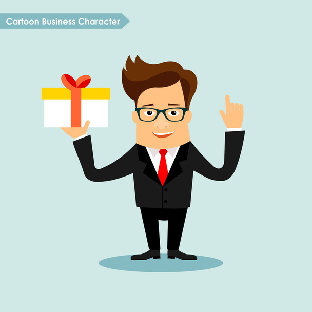 Business man cartoon character holding present box - Vector, Image