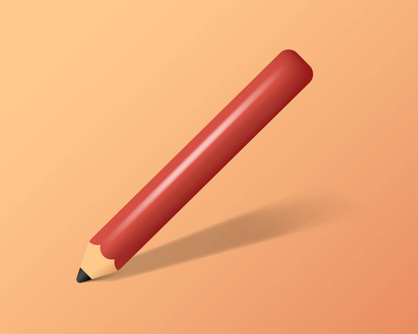 Plastic red pencil. 3d realistic pencil. Vector illustration. - Vector, afbeelding