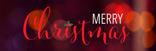 Merry Christmas Banner. Panoramic Holidays background with bokeh. - Фото, изображение