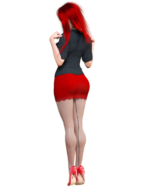 Sexy japanese secretary in mini skirt and stocking.Beautiful girl stand sexually explicit pose.Secretary fetish uniform.Underwear collection.Femme fatale.3D rendering isolate - Foto, Imagen