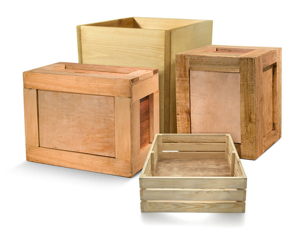 yellowish wooden crates isolated on white background - Photo, Image
