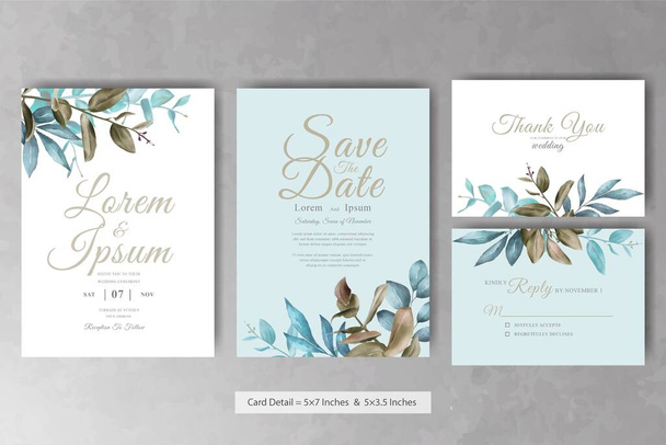 Set of Elegant Watercolor Wedding Invitation Card Template - Vector, Image