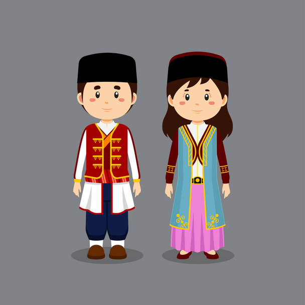 Paar karakter dragen Montenegrijnse traditionele jurk - Vector, afbeelding