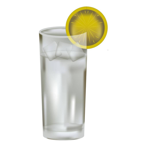 Un vaso de agua helada con limón fresco - Vector, Imagen