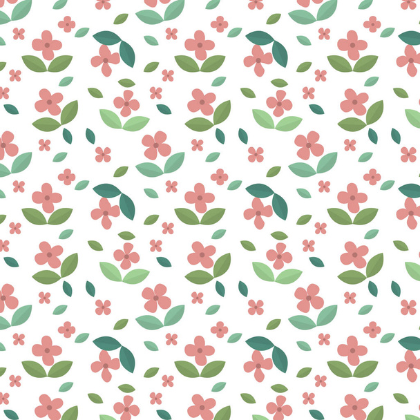 Cute Floral seamless pattern. small pink flowers and green leaves. white background. Design for fabric,fashion,print,product,tiles,packaging,wallpaper,clothing,wrapping.Vector illustration - Vettoriali, immagini