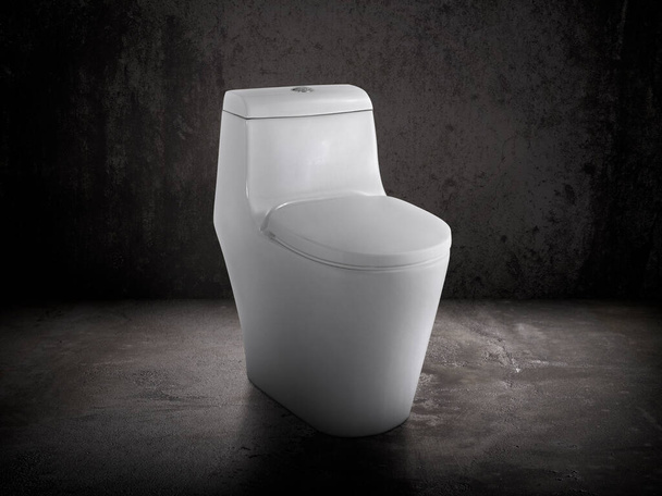 Ceramic toilet bowl nearl, Cement floor and concrete old Wall Background - Photo, Image