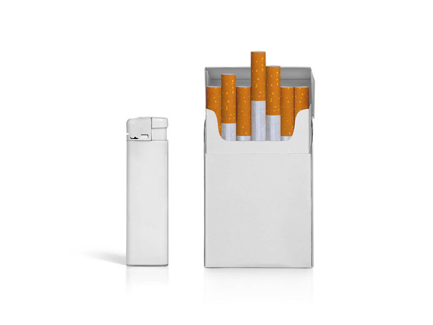 Cigarette pack and lighters isolated on white background - Foto, Bild
