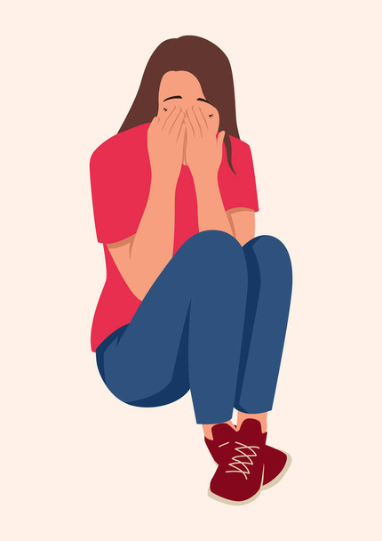 Depression young woman sit on floor - Vector, Image