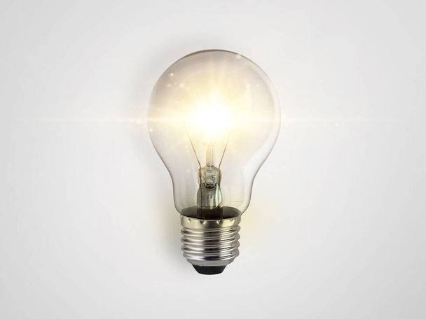 concepto de creatividad con bombillas que brillan brillo sobre fondo blanco - Foto, Imagen