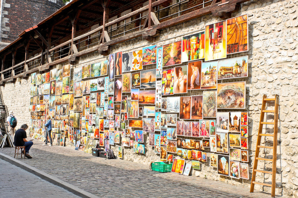 Paintings for sale in old town of Krakow. - Φωτογραφία, εικόνα