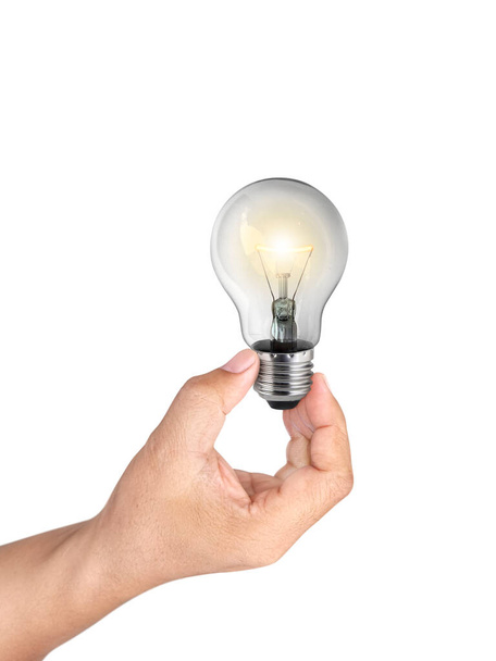 hand holding light bulb isolated on white background - Fotografie, Obrázek