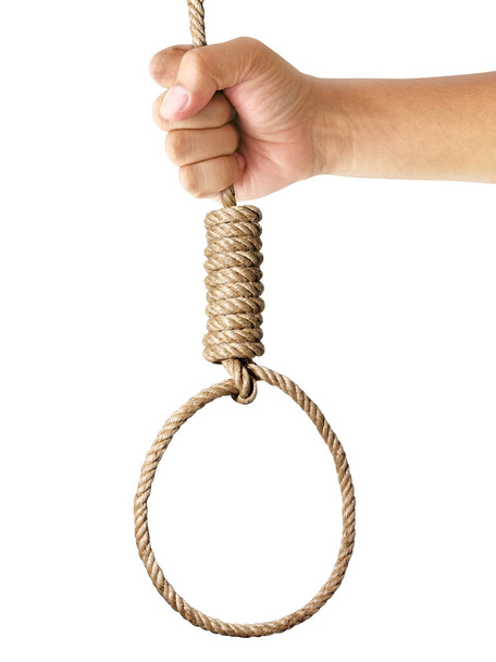 Man hand hold Loop, hemp rope on a white background - Foto, immagini