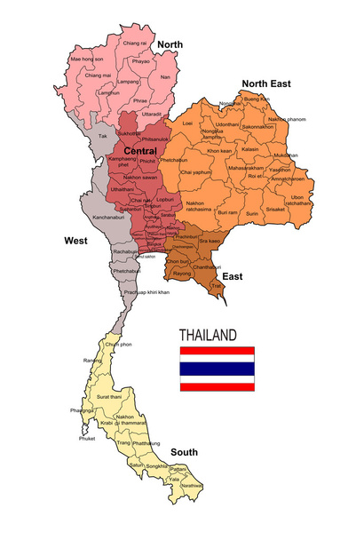 Región y Provincia de Tailandia Mapa vectorial
 - Vector, Imagen