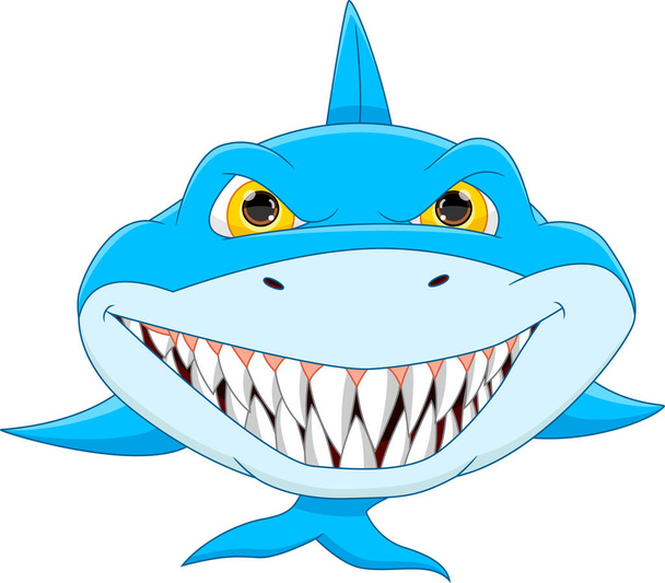 arrabbiato squalo cartone animato isolato su sfondo bianco - Vettoriali, immagini
