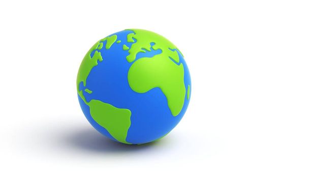 Мультфильм планеты Земля на белом фоне. День Земли или концепция охраны окружающей среды. Концепция зеленой планеты. 3d-рендеринг - Фото, изображение