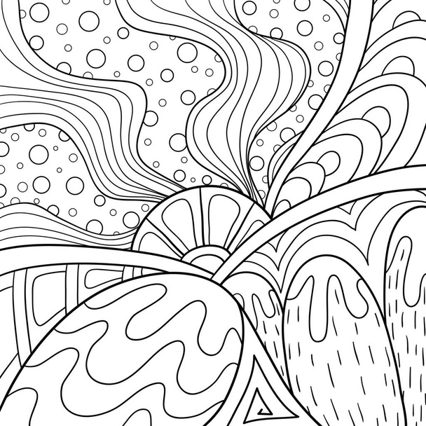 An abstract nature landscape illustration for relaxing activity for adults.Line art style image for print. - Wektor, obraz