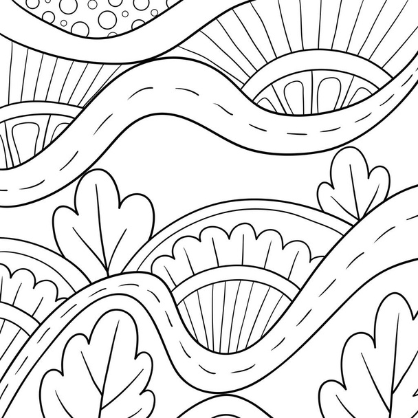 An abstract nature landscape illustration for relaxing activity for adults.Line art style image for print. - ベクター画像