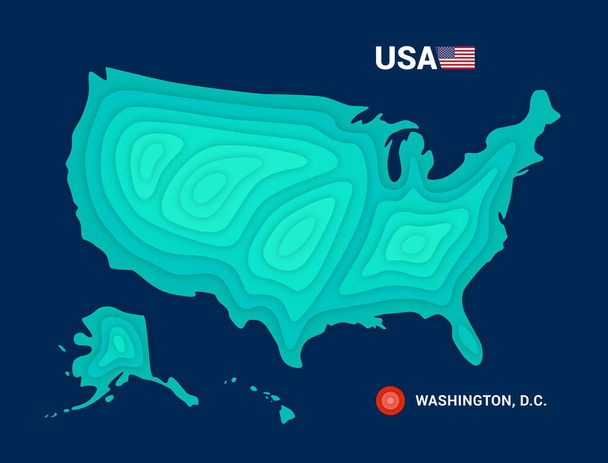 Mapa topográfico do conceito de cartografia dos EUA - Vetor, Imagem