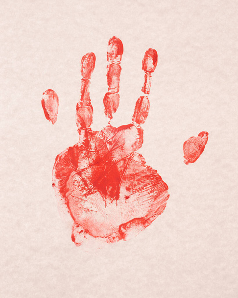 Impresión roja de la palma humana, signo de peligro y prohibición - Foto, imagen