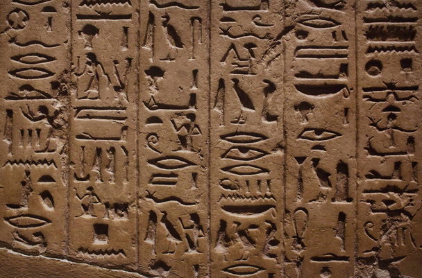 Taş bir duvara oyulmuş Eski Mısır hiyeroglifleri - Fotoğraf, Görsel