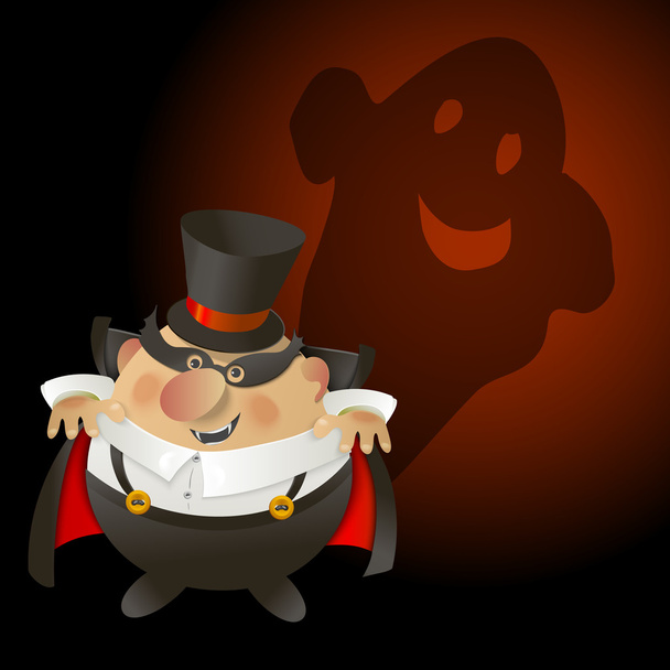 Cute Halloween Count Dracula with ghost. - Vetor, Imagem