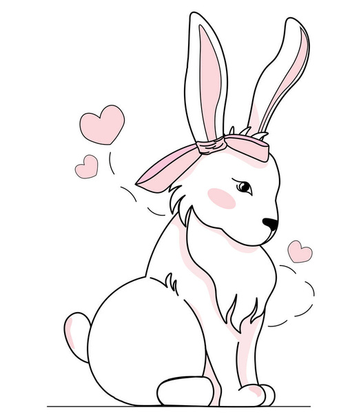 Cute bunny with hearts on white background - Vektori, kuva