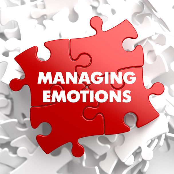 Zarządzanie emocje na czerwony puzzle. - Zdjęcie, obraz