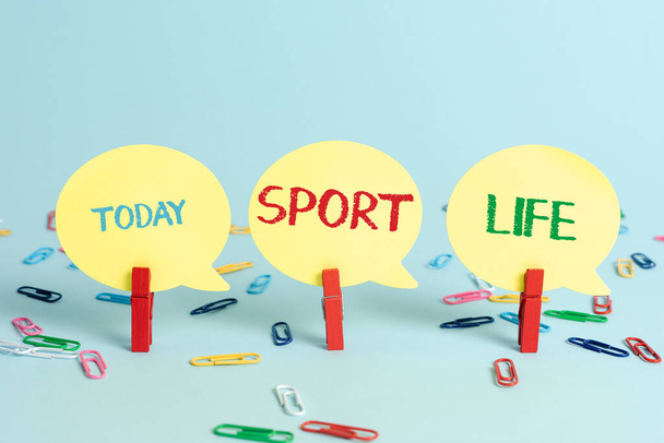 Conceptual caption Sport Life. Internet Concept Fond of sports or other outdoor activities Physically active Colorful Office Supplies Bright Workplace Stuff Workshop Materials - Photo, Image