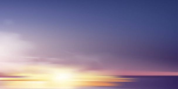 Сонячний підйом у Ранку з помаранчевим, жовтим, рожевим, фіолетовим, синім небом, драматичний сутінки ландшафт з заходом сонця ввечері, Vector mesh горизонт Dusk Sky прапор сонячних променів протягом чотирьох сезонів на тлі - Вектор, зображення