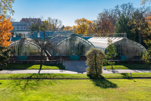 Paryż, Francja, szklarnie Auteuil, piękny ogród publiczny jesienią - Zdjęcie, obraz