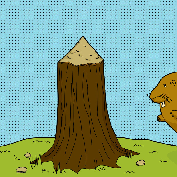 Tree Stump and Beaver - Vector, Image