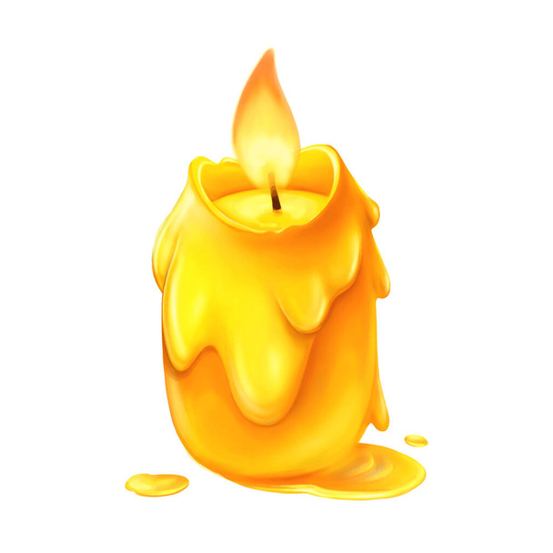 Bougie jaune brûlante isolée sur fond blanc. Icône de dessin animé. Traçage vectoriel eps10 - Vecteur, image