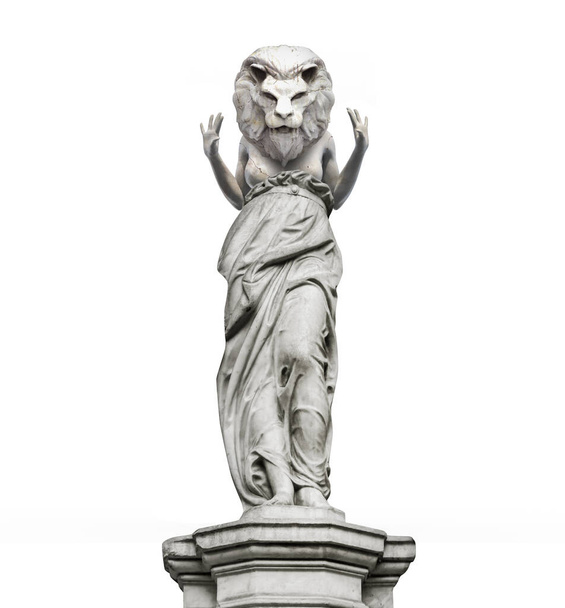 3D рендеринг иллюстрация льва голову греческой богини памятник изолирован на белом фоне. - Фото, изображение